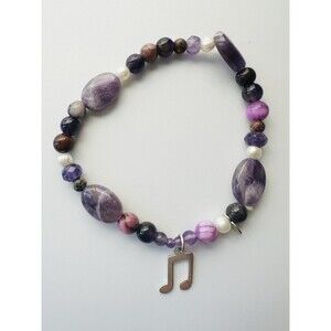 925 Sterling Silver Amethyst Bead Stretch Bracelet 7.5”